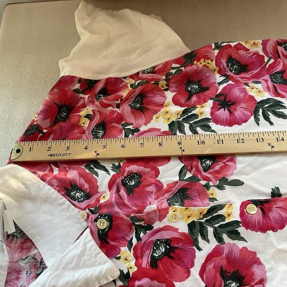 Vintage 90s Adrian Jordan Shirt Women 14 White Floral Poppies Button Up Blouse - Picture 9 of 10
